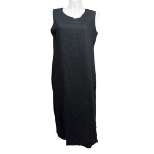 Vintage 80s WilliWear Black Linen Maxi Dress Sleeveless Size XL